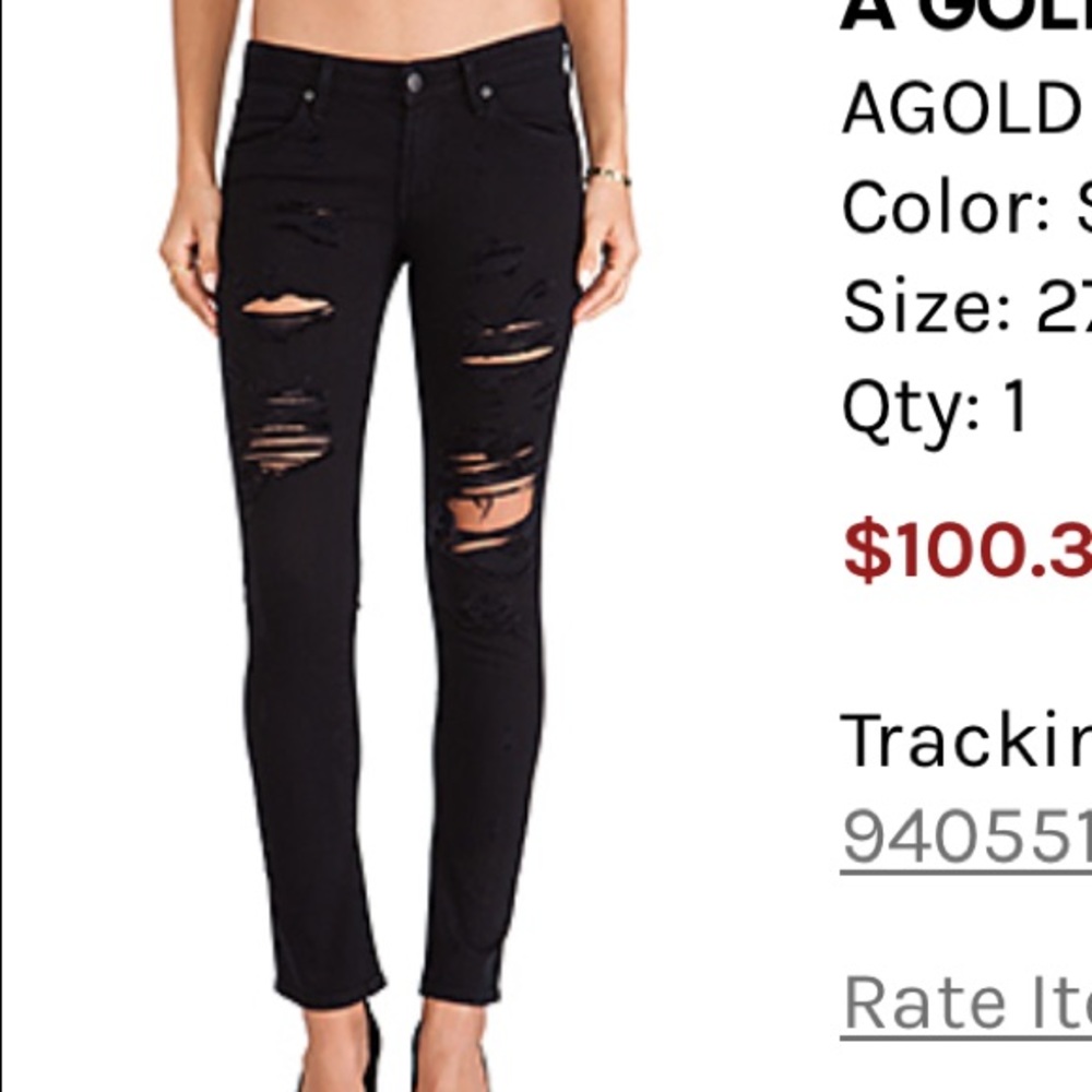 A GOLD E Chloe LOW RISE size 27 ripped black jean